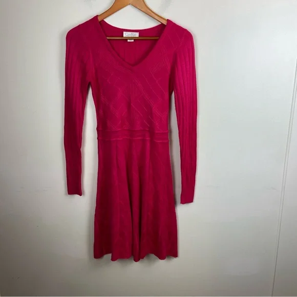 Jessica Simpson Fuchsia Pink Bright Long Sleeve A-Line Sweater Dress XS Fitted - Picture 1 of 11